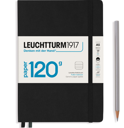 Блокнот Leuchtturm1917 Edition 120G A5 (14.5x21см.) 120г/м2 - 203 стр. в линейку, твердая обложка, цвет: Черный Блокнот Leuchtturm1917 Edition 120G A5 (14.5x21см.) 120г/м2 - 203 стр. в линейку, твердая обложка, цвет: Черный