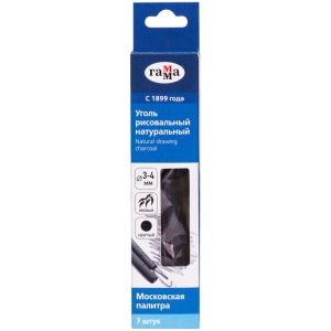 Уголь натуральный Гамма "Московская палитра", ивовый, круглый, ? 3-4мм, 7шт., картон. упак., европодвес Уголь натуральный Гамма "Московская палитра", ивовый, круглый, ? 3-4мм, 7шт., картон. упак., европодвес