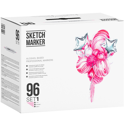 Набор маркеров Скетчмаркер / Sketchmarker Базовые оттенки 96 штук в пластиковом кейсе (Вариант 1) купить в магазине профессиональных маркеров ArtCraft.Space с доставкой по РФ и СНГ