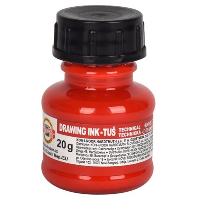 Тушь акриловая плакатная Koh-I-Noor, 20гр, красная, флакон Тушь акриловая плакатная Koh-I-Noor, 20гр, красная, флакон