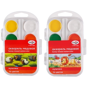 Акварель Гамма "Мультики" NEW, медовая, 16 цветов, без кисти, пластик. упак., европодвес