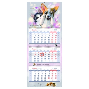 Календарь квартальный 3 бл. на 3 гр. OfficeSpace Premium "Surprise", с бегунком, 2024г.