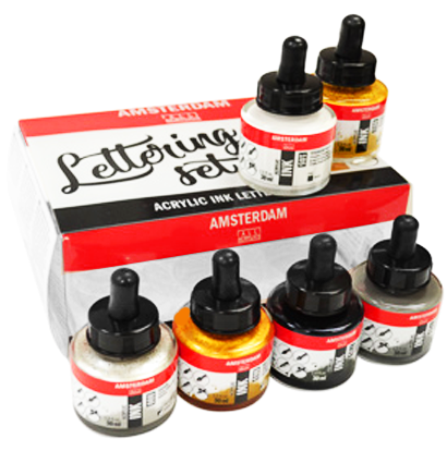Набор акриловых чернил Amsterdam Acrylic Ink Lettering Set 6 цветов для леттеринга купить в художественном магазине ArtCraft.Space с доставкой по РФ и СНГ
