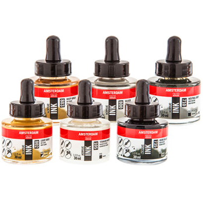 Набор акриловых чернил Amsterdam Acrylic Ink Lettering Set 6 цветов для леттеринга купить в художественном магазине ArtCraft.Space с доставкой по РФ и СНГ