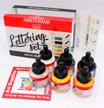 Набор акриловых чернил Amsterdam Acrylic Ink Lettering Set 6 цветов для леттеринга купить в художественном магазине ArtCraft.Space с доставкой по РФ и СНГ