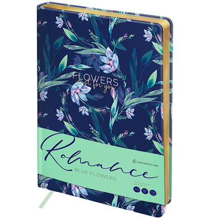 Ежедневник недатир. A5, 136л., кожзам, Greenwich Line "Romance. Blue flowers", тон. блок, зол. cрез