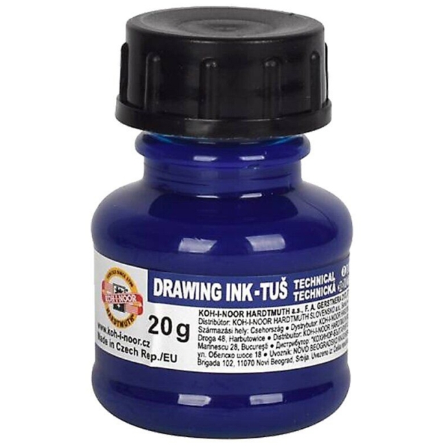 Тушь акриловая плакатная Koh-I-Noor, 20гр, синяя, флакон Тушь акриловая плакатная Koh-I-Noor, 20гр, синяя, флакон