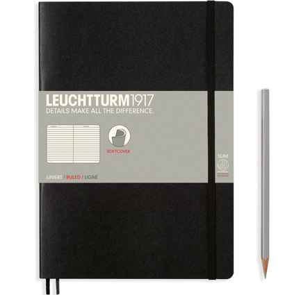 Блокнот Leuchtturm1917 Composition B5 (17.8x25.4см.) 80г/м2 - 123 стр. в линейку, мягкая обложка, цвет: Черный