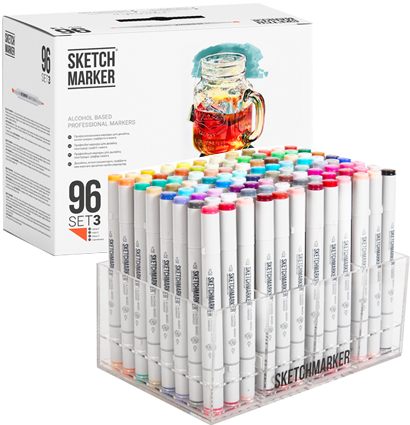 Набор спиртовых маркеров Скетчмаркер / Sketchmarker 96 цветов в пластиковом кейсе (Вариант 3) купить в фирменном художественном магазине ArtCraft.Space с доставкой по РФ и СНГ