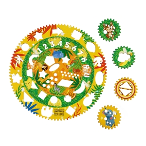 Спирограф для рисования ТРИ СОВЫ "Джунгли", дерево, 2 зубчатых колеса, 5 зубчатых кругов