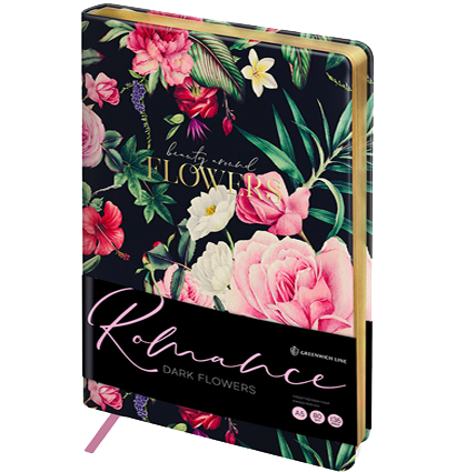 Ежедневник недатир. A5, 136л., кожзам, Greenwich Line "Romance. Dark flowers", тон. блок, зол. срез