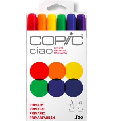 Набор маркеров Copic Ciao Primary 6 цветов для скетчей в пластиковом кейсе (основные цвета) купить в магазине маркеров ArtCraft.Space с доставкой по РФ и СНГ