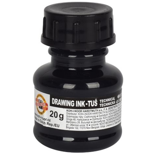 Тушь акриловая плакатная Koh-I-Noor, 20гр, черная, флакон Тушь акриловая плакатная Koh-I-Noor, 20гр, черная, флакон