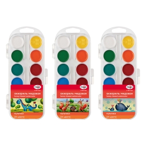 Акварель Гамма "Мультики" NEW, медовая, 24 цвета, без кисти, пластик. упак., европодвес