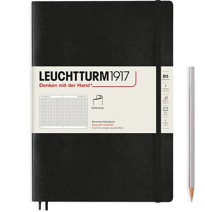 Блокнот Leuchtturm1917 Composition B5 (17.8x25.4см.) 80г/м2 - 123 стр. в клетку, мягкая обложка, цвет: Черный