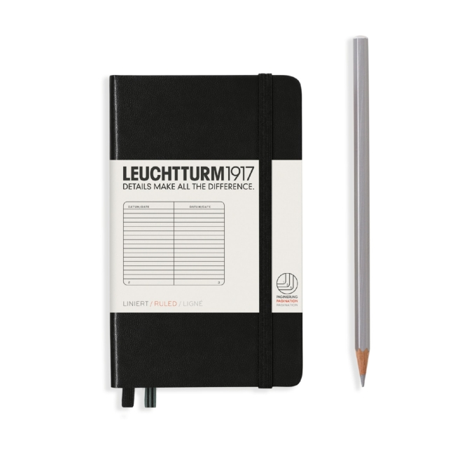 Блокнот Leuchtturm1917 Classic A6 (9x15см.) 80г/м2 - 187 стр. в линейку, твердая обложка, цвет: Черный