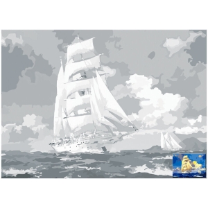 Холст на картоне с контуром Сонет "Парусник в море", 30*40см