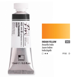 Краска акварельная SH PWC туба 15мл №543 (D) желтый индийский, Краска акварельная SH PWC туба 15мл №543 (D) желтый индийский,