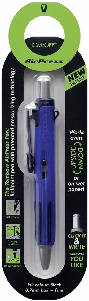 Ручка шариковая автоматическая Tombow AIRPRESS черная (синий корпус, линия 0.7мм) 