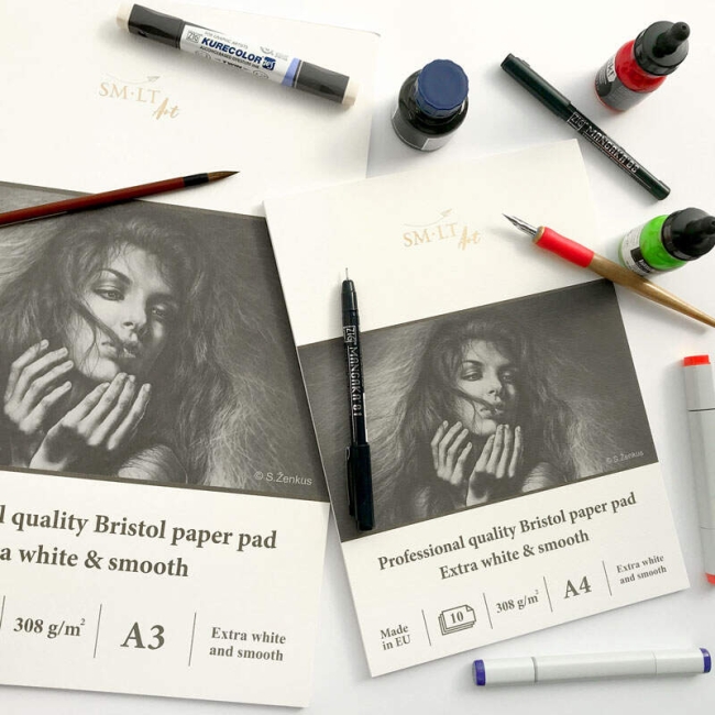 Альбом для графики экстра-белый SMLT Bristol Pad склейка А3 / 10 листов / 308 гм купить в магазине ArtCraft.Space с доставкой по всему миру