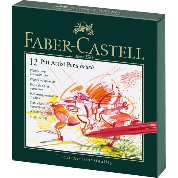 Набор брашпенов Pitt Artist Pen Brush Faber Castell 12 шт (кожаный кейс) купить в магазине для художников ArtCraft.Space с доставкой по всему миру