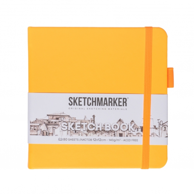 Блокнот для зарисовок Sketchmarker 140г/кв.м 12*12см 80л твердая обложка Неоновый апельсин