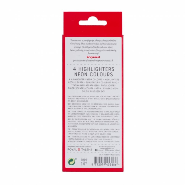 Набор текстовыделителей Bruynzeel Neon 4 цвета неоновые купить в магазине маркеров ArtCraft.Space