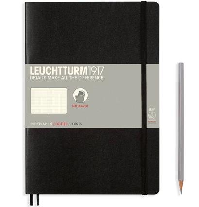 Блокнот Leuchtturm1917 Composition B5 (17.8x25.4см.) 80г/м2 - 123 стр. в точку, мягкая обложка, цвет: Черный