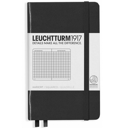 Блокнот Leuchtturm1917 Classic A6 (9x15см.) 80г/м2 - 187 стр. в клетку, твердая обложка, цвет: Черный