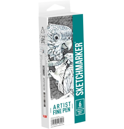 Набор 6 линеров капиллярных Sketchmarker Artist Pen "Серый сет"  купить в магазине маркеров ArtCraft.Space с доставкой по всему миру