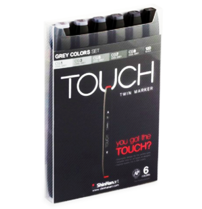 Купить маркеры для рисования и скетчинга оригинальные Тач Touch Twin 6 штук серые в магазине ArtCraft.Space