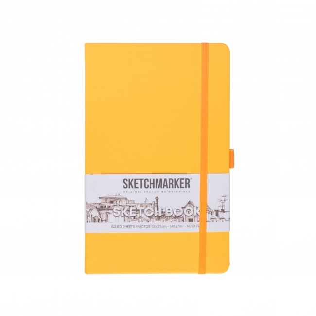 Блокнот для зарисовок Sketchmarker 140г/кв.м 13*21см 80л твердая обложка Неоновый апельсин