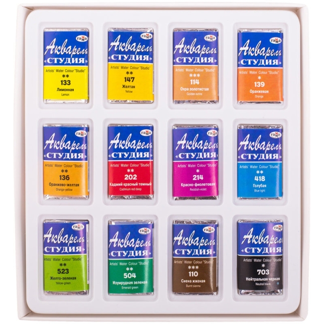 Акварель Гамма "Студия" художественная набор 12 цветов в кюветах купить в художественном магазине ArtCraft.Space с доставкой по всему миру