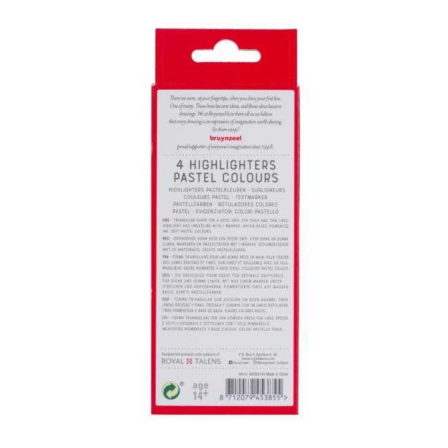 Набор текстовыделителей Bruynzeel Pastel 4 цвета пастельные купить в магазине маркеров ArtCraft.Space с доставкой