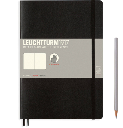 Блокнот Leuchtturm1917 Composition B5 (17.8x25.4см.) 80г/м2 - 123 стр. нелинованный, мягкая обложка, цвет: Черный