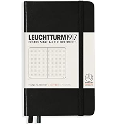 Блокнот Leuchtturm1917 Classic A6 (9x15см.) 80г/м2 - 187 стр. в точку, твердая обложка, цвет: Черный