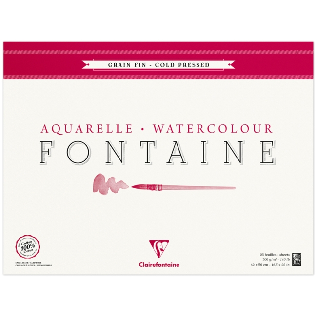 Альбом для акварели, 25л., 42*56, на склейке Clairefontaine "Fontaine Grain Fin", 300г/м2, холод. пресс., мелкое зерно