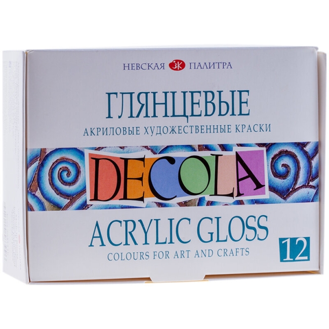 Краски акриловые Decola, 12 цветов, глянцевые, 20мл, картон