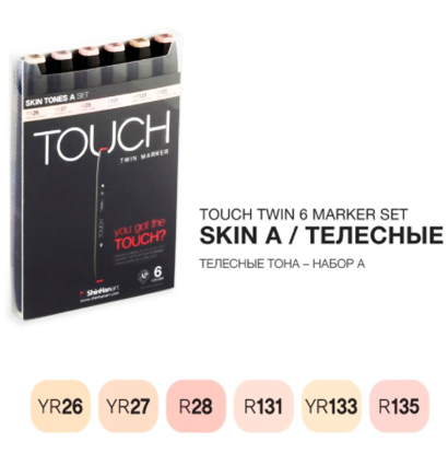 Заказать маркеры для скетчинга и рисования тач оригинальные Touch Twin в магазине ArtCraft.Space телесные тона 6 штук