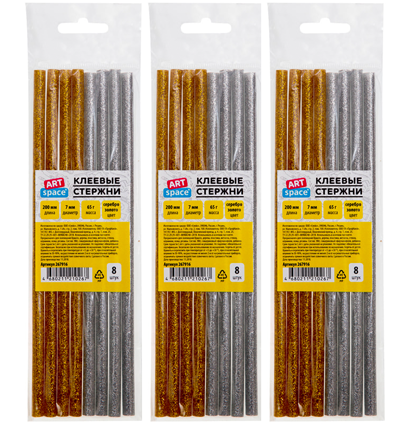 Клеевые стержни серебро и золото ArtSpace 24 штуки, толщина 7 мм, длина 200 купить в магазине ArtCraft.Space Клеевые стержни серебро и золото ArtSpace 24 штуки, толщина 7 мм, длина 200 купить в магазине ArtCraft.Space