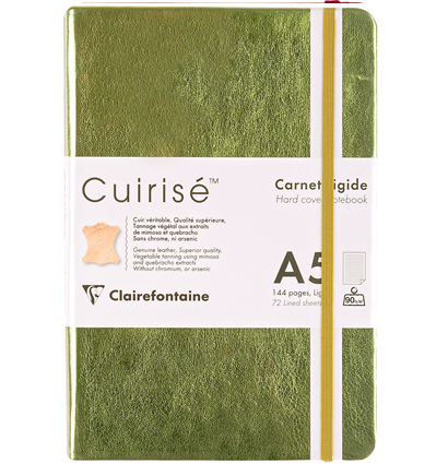 Записная книжка зеленая из натуральной кожи Cuirise ClaireFontaine в линейку А5 / 72 листа / 90 гм купить в магазине ArtCraft.Space с доставкой