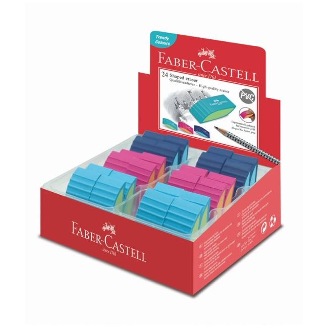 Ластик Faber-Castell "PVC-free", скошенный, в пленке, розов./оранж., бирюзов./светло-зелен., синий/светло-гол., 50*22*13мм
