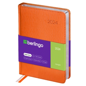 Ежедневник датированный 2024г., А6, 184л., кожзам, Berlingo "Starlight", сер. срез, оранжевый