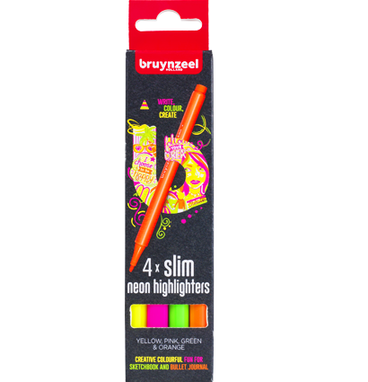 Набор текстовыделителей Bruynzeel Neon Slim 4 цвета неоновые купить в магазине маркеров ArtCraft.Space с доставкой