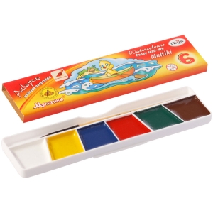 Акварель Гамма "Мультики", медовая, 06 цветов, с кистью, картон. упак.