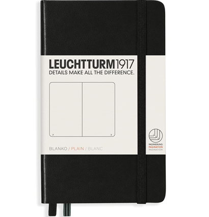 Блокнот Leuchtturm1917 Classic A6 (9x15см.) 80г/м2 - 187 стр. нелинованный, твердая обложка, цвет: Черный