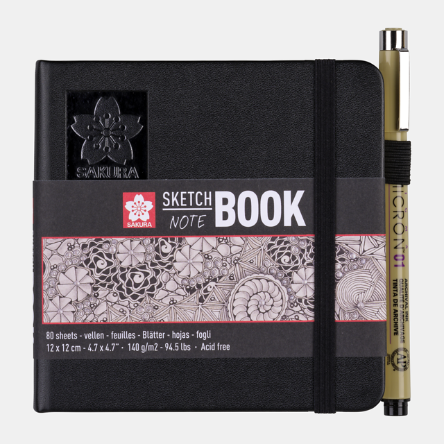Скетчбук Sakura Sketch / Note черный с гладкой бумагой для рисования 12 х 12 см / 80 листов / 140 гм купить в художественном магазине ArtCraft.Space с доставкой по РФ и СНГ