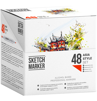 Набор маркеров Скетчмаркер / Sketchmarker "Asia Style - Азиатский стиль" 48 цветов в пластиковом кейсе купить в магазине ArtCraft.Space с доставкой по РФ и СНГ