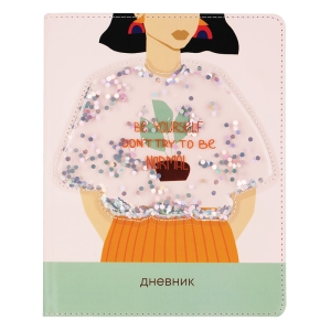 Дневник 1-11 кл. 48л. (твердый) Greenwich Line "Normal", иск. кожа, УФ-печать, нашивка с блестками, тон. блок, ляссе