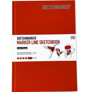Скетчбук SKETCHMARKER MARKER LINE 160г/м.кв 176х250мм 44л твердая обложка цв.светло-красный,